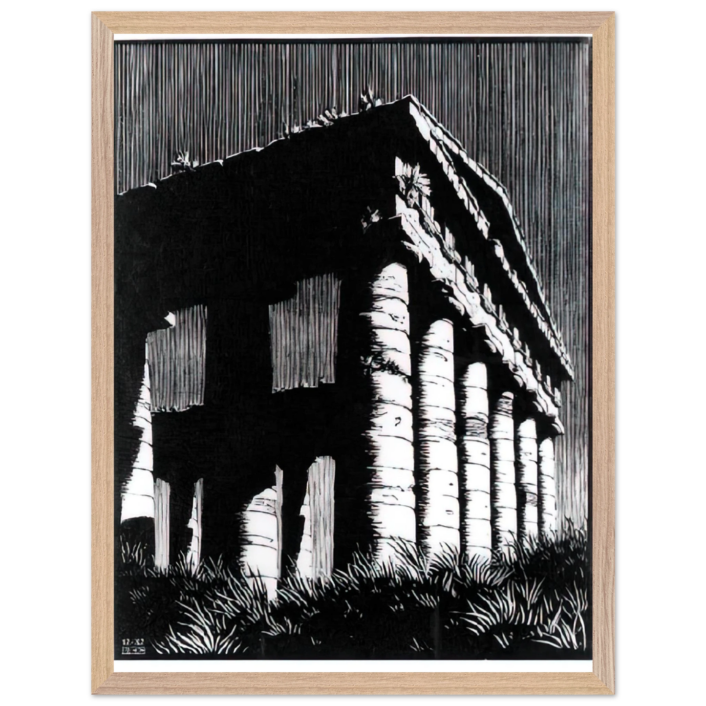MC Escher - TEMPLE OF SEGESTE SICILY Wall Art - 60x80 cm / 24x32 inches - Premium Wooden Framed Poster With Fine Art Paper - Black frame