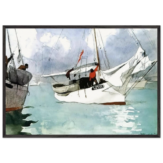 FISHING BOATS KEY WEST - Winslow Homer 70x100 cm / 28x40 inches Framed Art Print – Black Wooden Frame