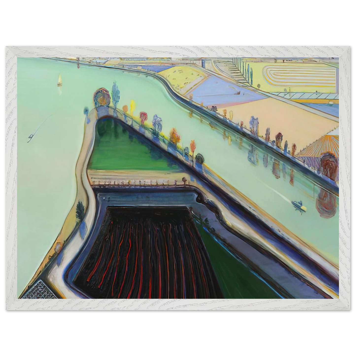 Wayne Thiebaud - River Boats - 2001 Wall Art - 60x80 cm / 24x32 inches - Fine Art Poster-canvas - -