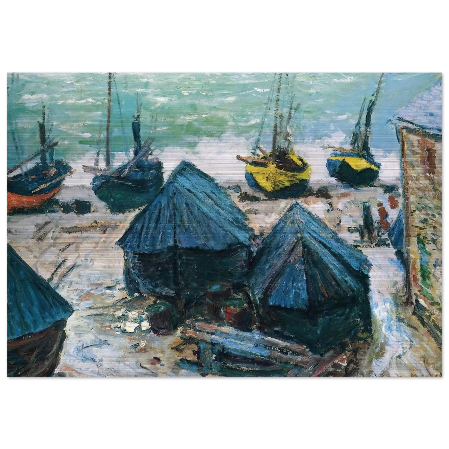 Boats on the Beach at Etretat - claude monet Brushed Aluminum Print - 70x100 cm / 28x40 inches | claude monet Aluminum Print | claude monet Prints