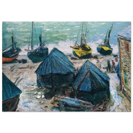 Boats on the Beach at Etretat - claude monet Brushed Aluminum Print - 70x100 cm / 28x40 inches | claude monet Aluminum Print | claude monet Prints