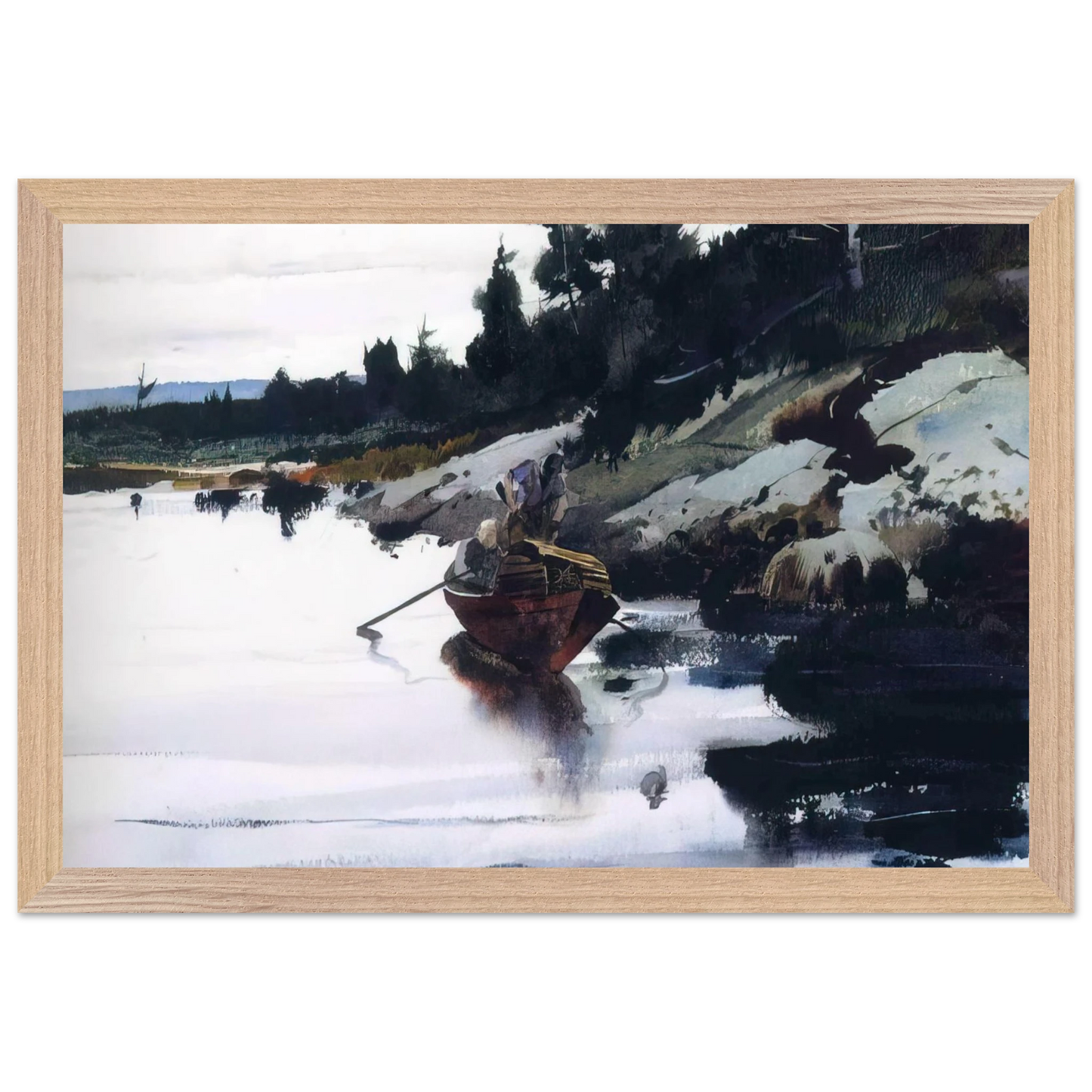 Andrew Wyeth - TURKEY COVE LEDGE Wall Art - 30x40 cm / 12x16 inches - Premium Wooden Framed Poster With Fine Art Paper-canvas - Black frame