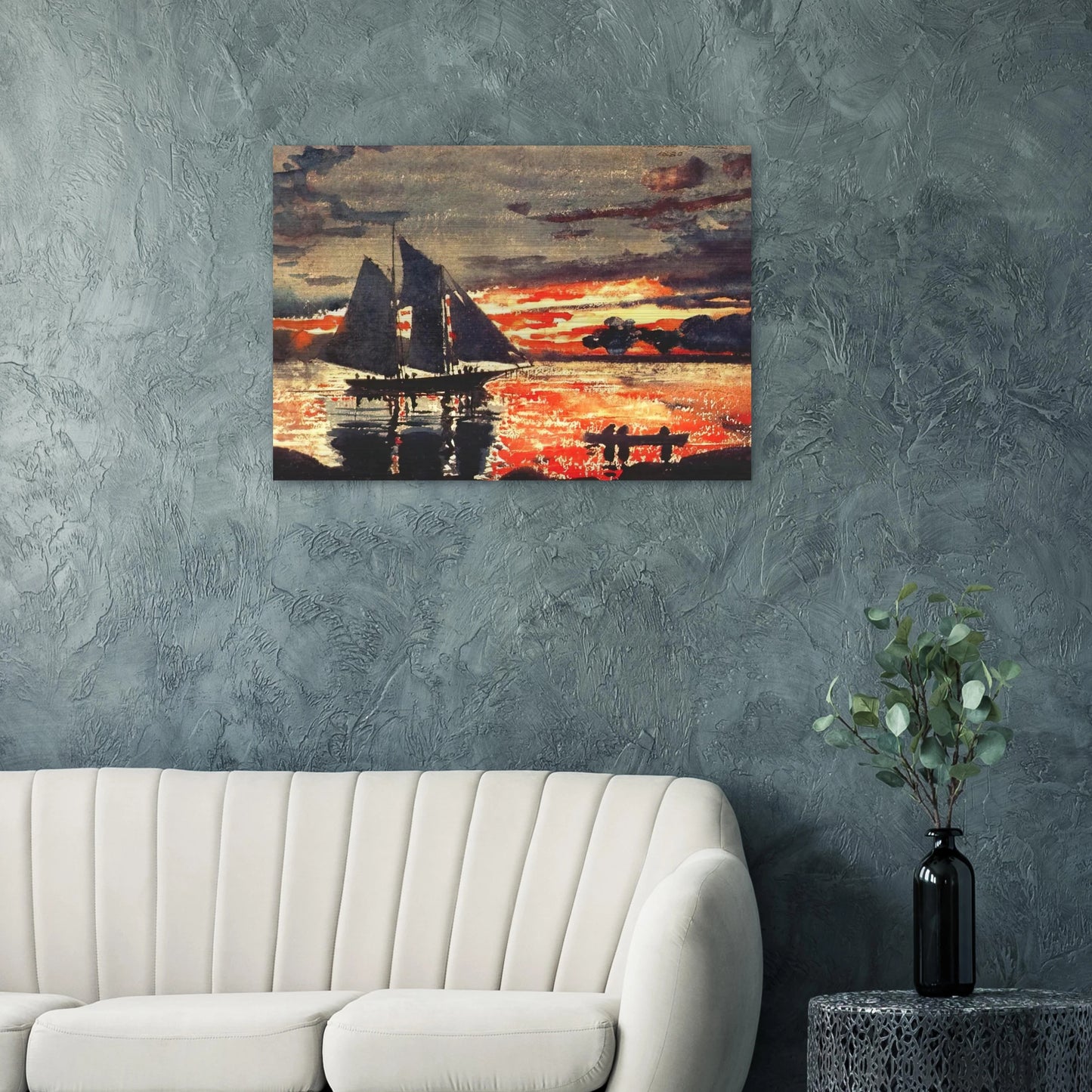 SUNSET FIRES - Winslow Homer Brushed Aluminum Print - 70x100 cm / 28x40 inches | Winslow Homer Aluminum Print | Winslow Homer Prints
