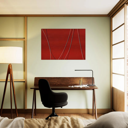 Untitled Black and White Lines on Red Background - 1965 - Lorser Feitelson Brushed Aluminum Print - 70x100 cm / 28x40 inches | Lorser Feitelson Aluminum Print | Lorser Feitelson Prints