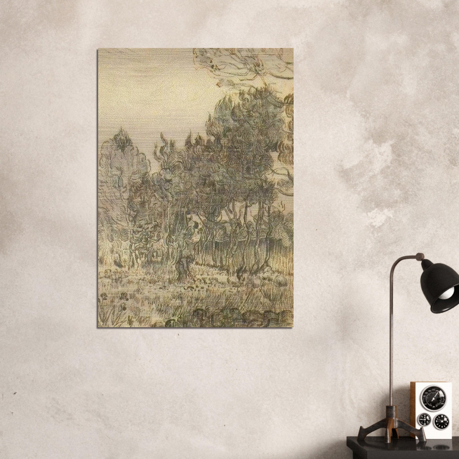 Pine Trees near the Wall of the Asylum - Vincent van Gogh Brushed Aluminum Print - 70x100 cm / 28x40 inches | Vincent van Gogh Aluminum Print | Vincent van Gogh Prints