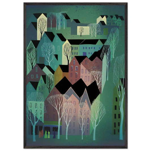 Village - Eyvind Earle 70x100 cm / 28x40 inches Framed Art Print – Black Wooden Frame