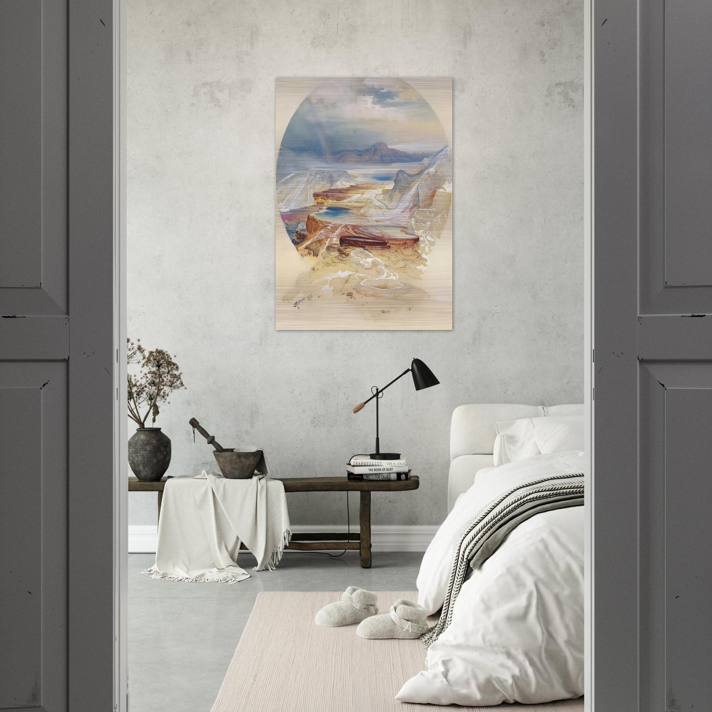 Minerva Terrace Yellowstone - Thomas Moran Brushed Aluminum Print - 70x100 cm / 28x40 inches | Thomas Moran Aluminum Print | Thomas Moran Prints