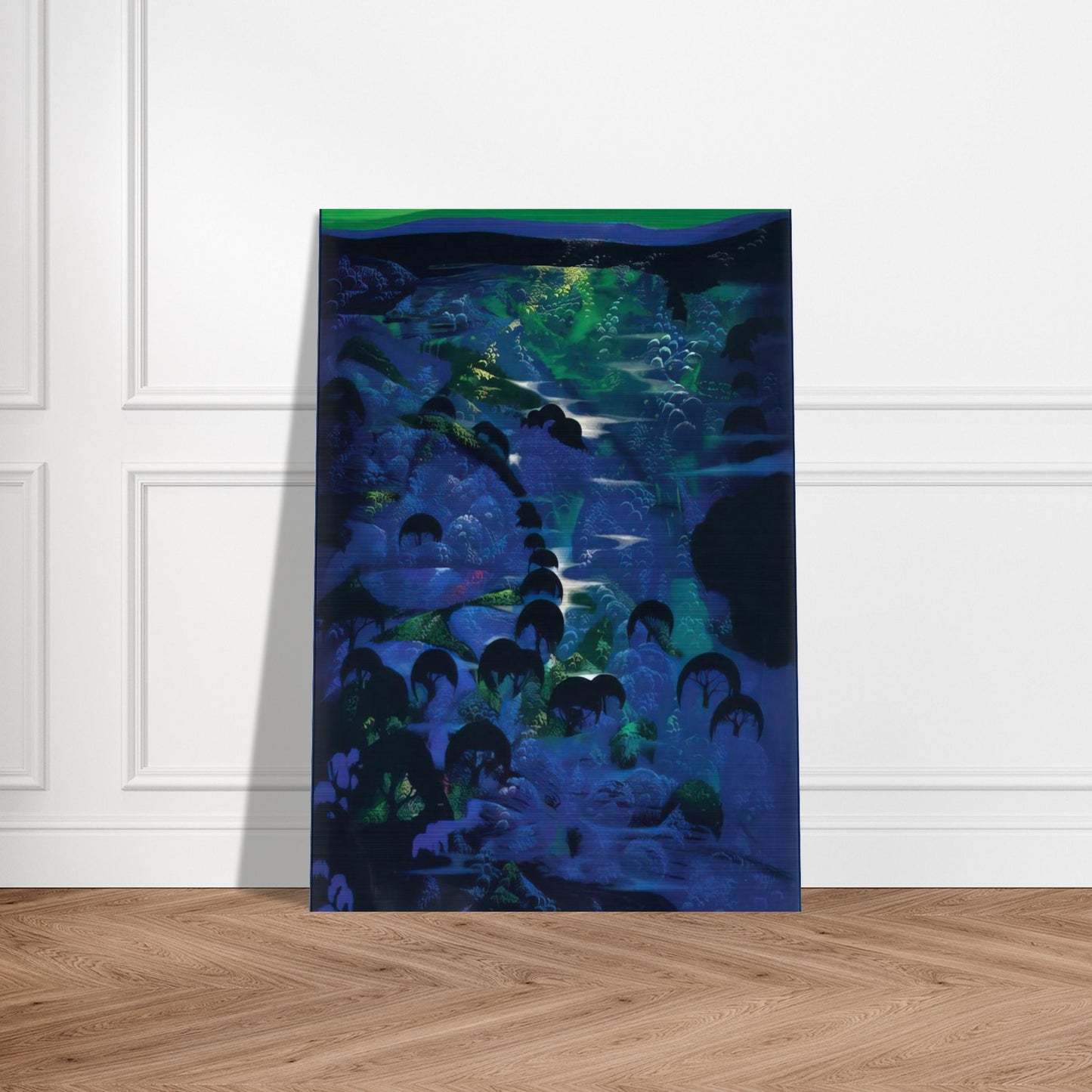 Beneath an Emerald Sky - Eyvind Earle Brushed Aluminum Print - 70x100 cm / 28x40 inches | Eyvind Earle Aluminum Print | Eyvind Earle Prints