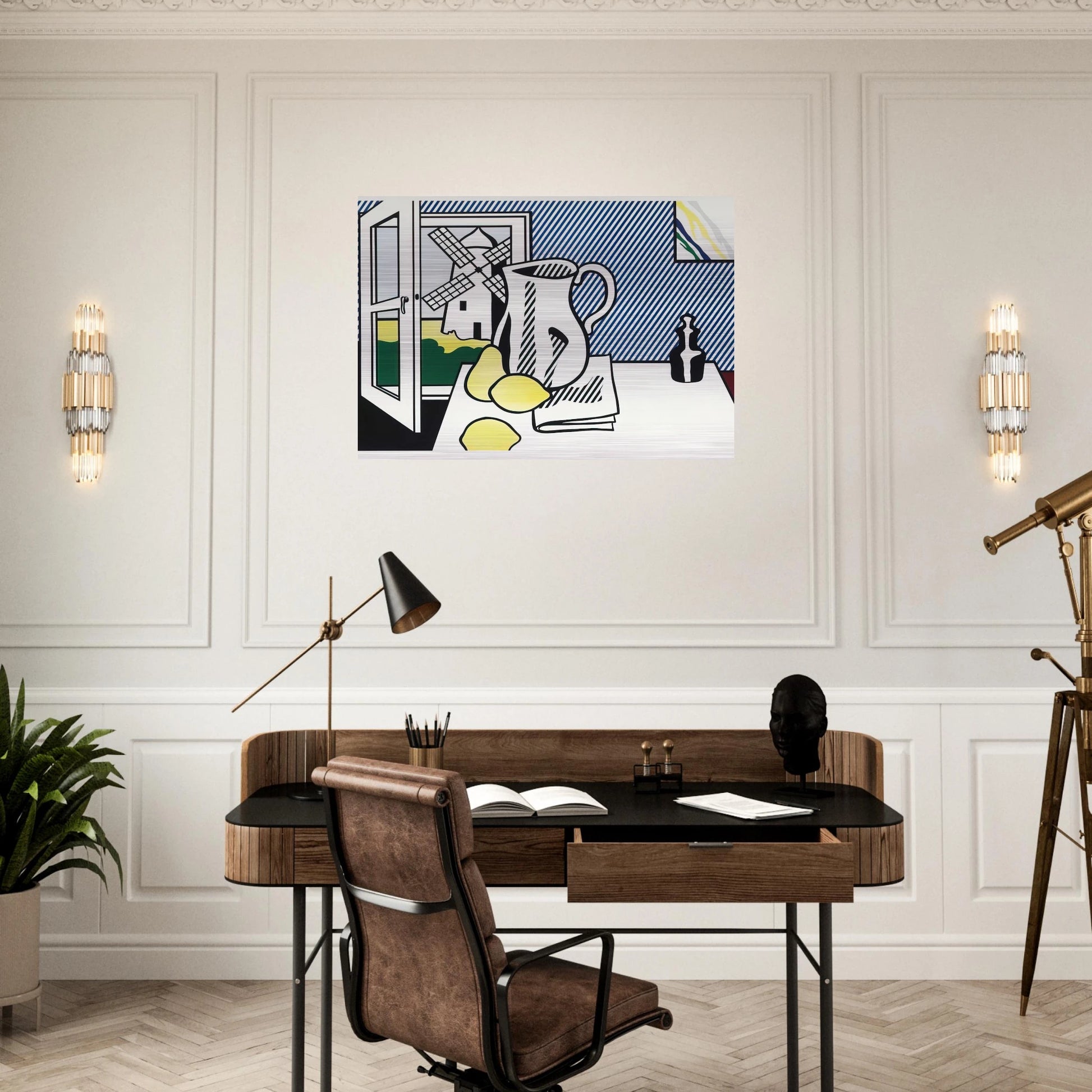 STILL LIFE WITH WINDMILL 1974 - Roy Lichtenstein Brushed Aluminum Print - 70x100 cm / 28x40 inches | Roy Lichtenstein Aluminum Print | Roy Lichtenstein Prints
