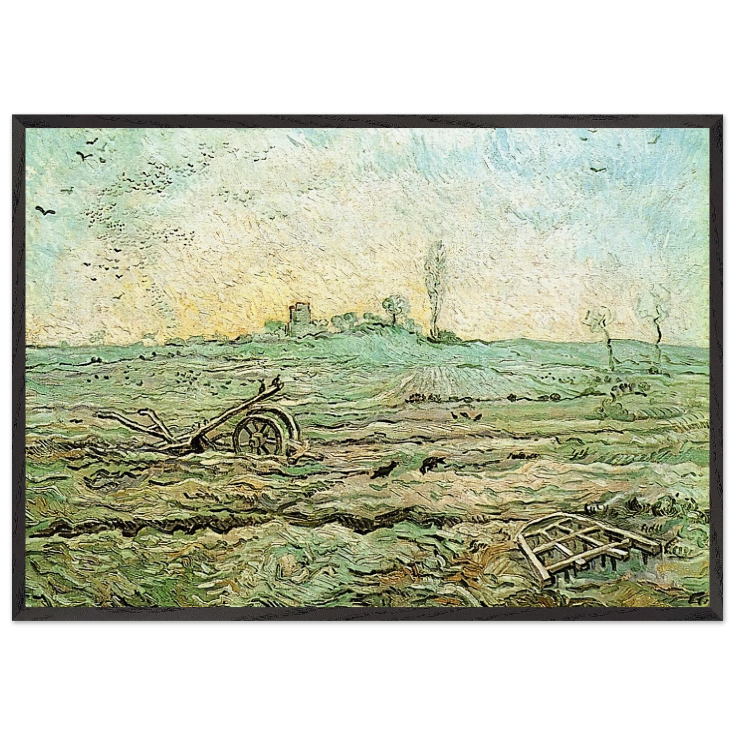 The Plough and the Harrow after Millet - Vincent van Gogh 70x100 cm / 28x40 inches Framed Art Print – Black Wooden Frame