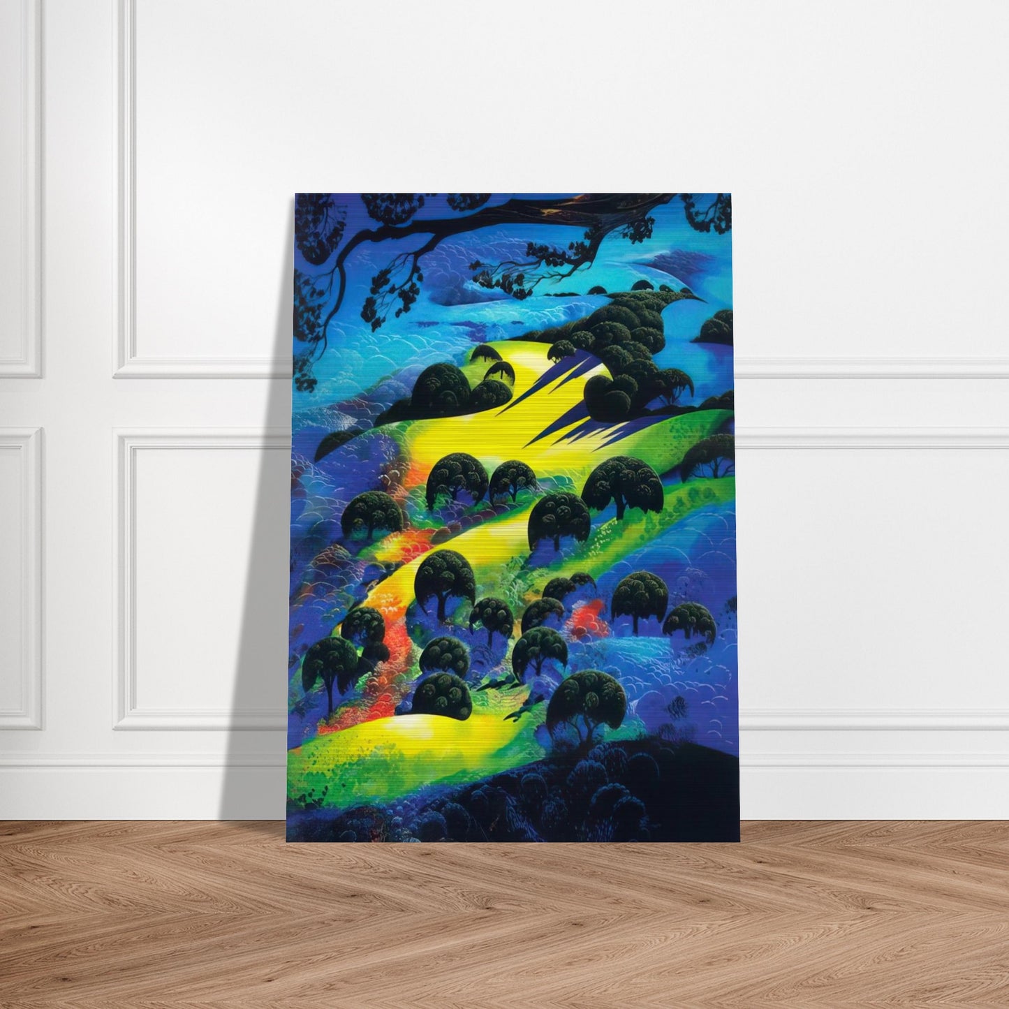Fading Sunset Flame - Eyvind Earle Brushed Aluminum Print - 70x100 cm / 28x40 inches | Eyvind Earle Aluminum Print | Eyvind Earle Prints