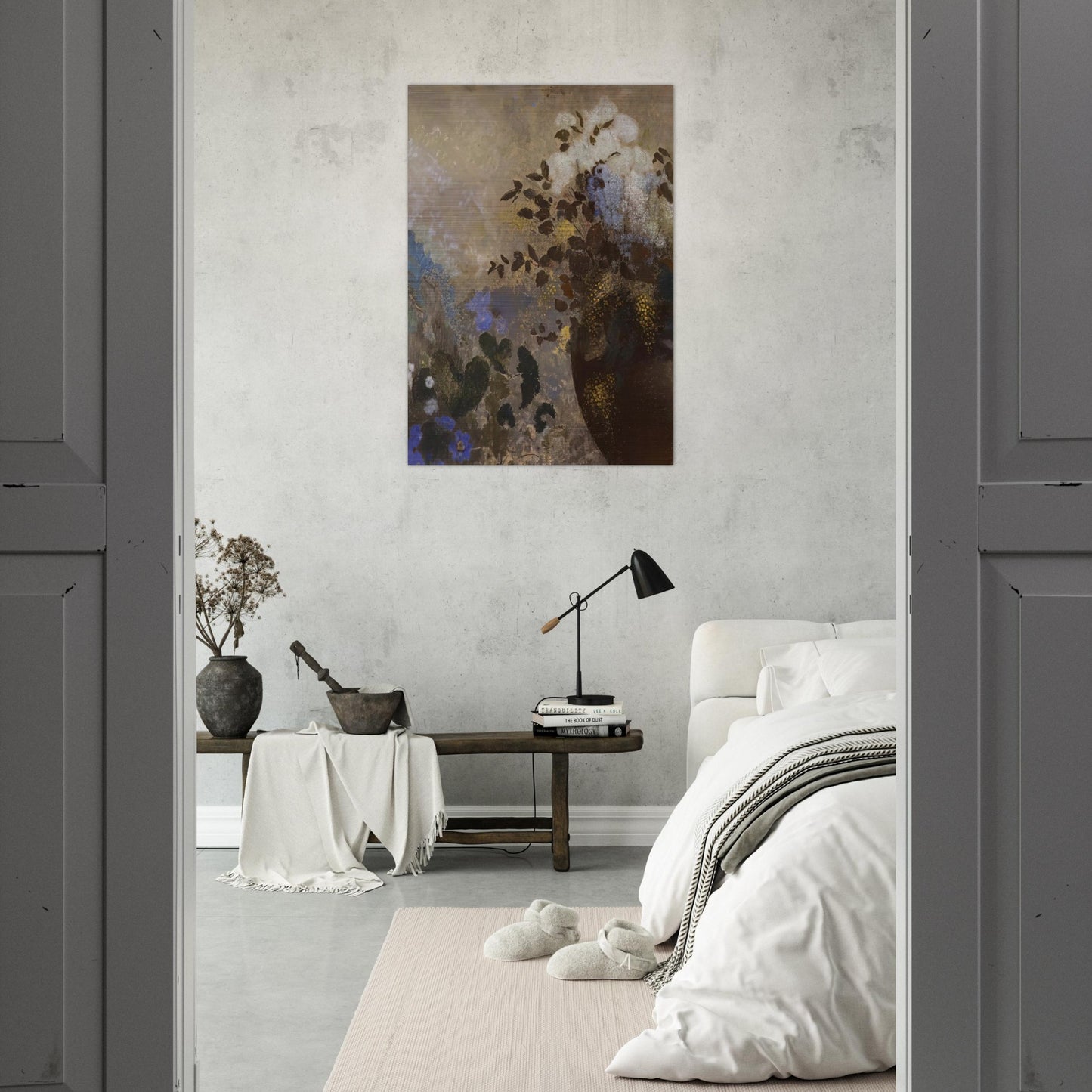 FLOWERS IN A BLACK VASE - Odilon Redon Brushed Aluminum Print - 70x100 cm / 28x40 inches | Odilon Redon Aluminum Print | Odilon Redon Prints