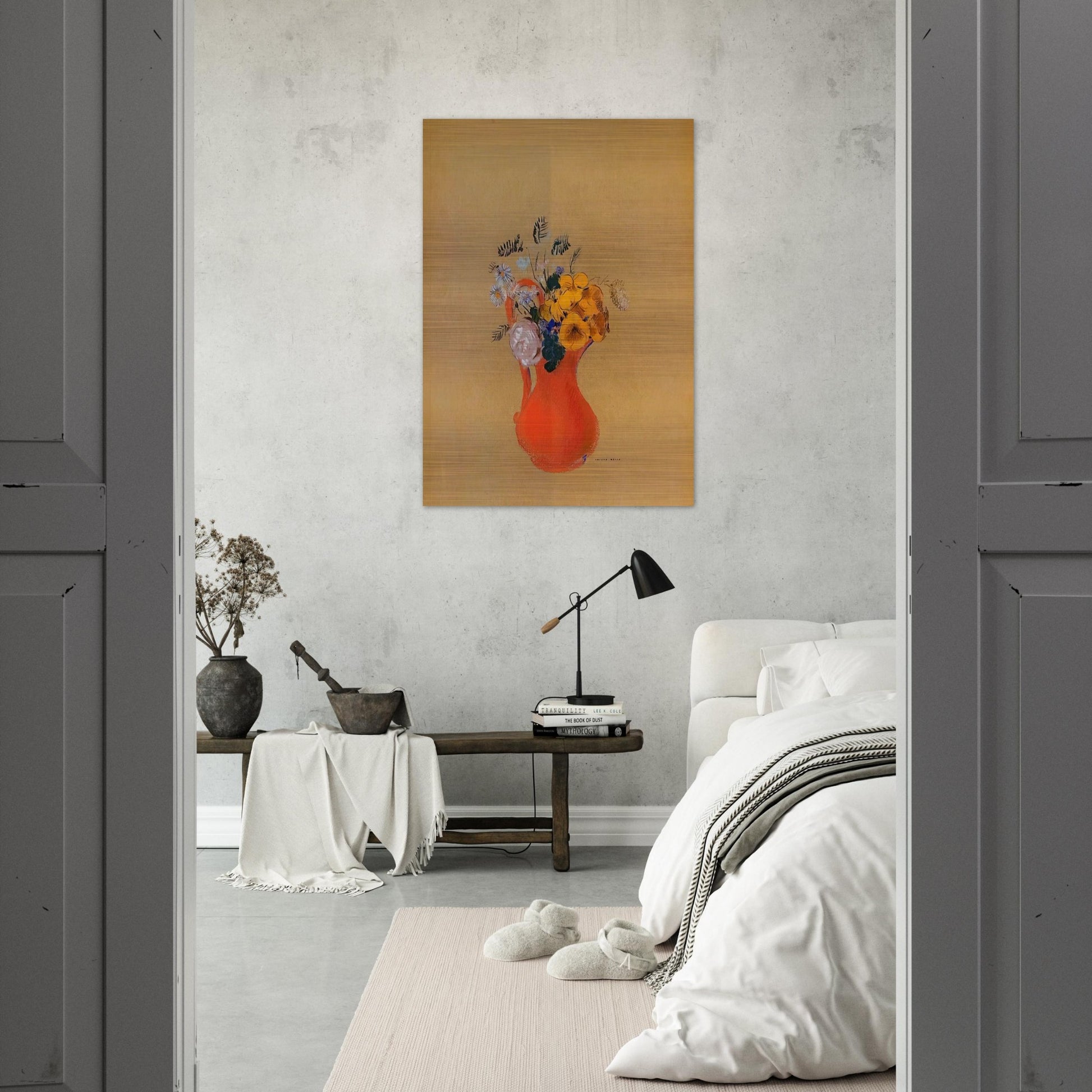 FLOWERS IN A RED PITCHER - Odilon Redon Brushed Aluminum Print - 70x100 cm / 28x40 inches | Odilon Redon Aluminum Print | Odilon Redon Prints