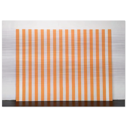 Peinture acrylique blanche sur tissu rayé blanc et orange - 1972 - Daniel Buren Brushed Aluminum Print - 70x100 cm / 28x40 inches | Daniel Buren Aluminum Print | Daniel Buren Prints