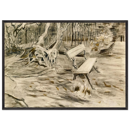 The Bench - Vincent van Gogh 70x100 cm / 28x40 inches Framed Art Print – Black Wooden Frame
