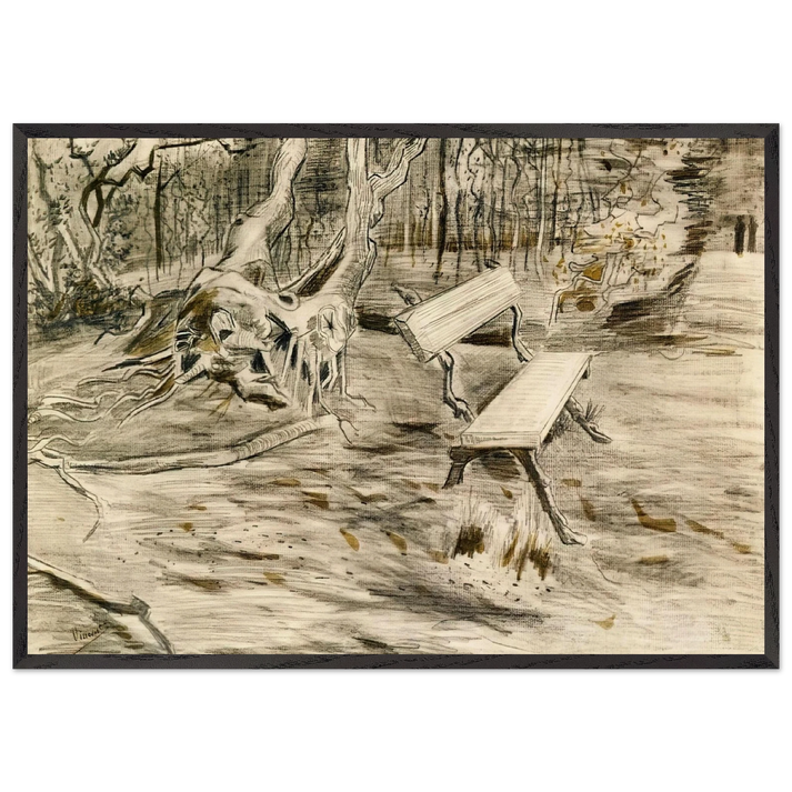 The Bench - Vincent van Gogh 70x100 cm / 28x40 inches Framed Art Print – Black Wooden Frame