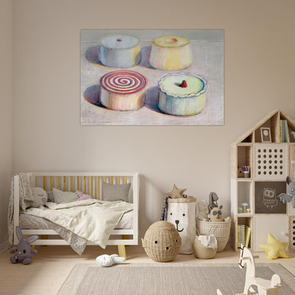 Four Cakes - 1996 - Wayne Thiebaud Art Prints - 100x150 cm / 40x60″ inches | Wayne Thiebaud Poster | Wayne Thiebaud Prints