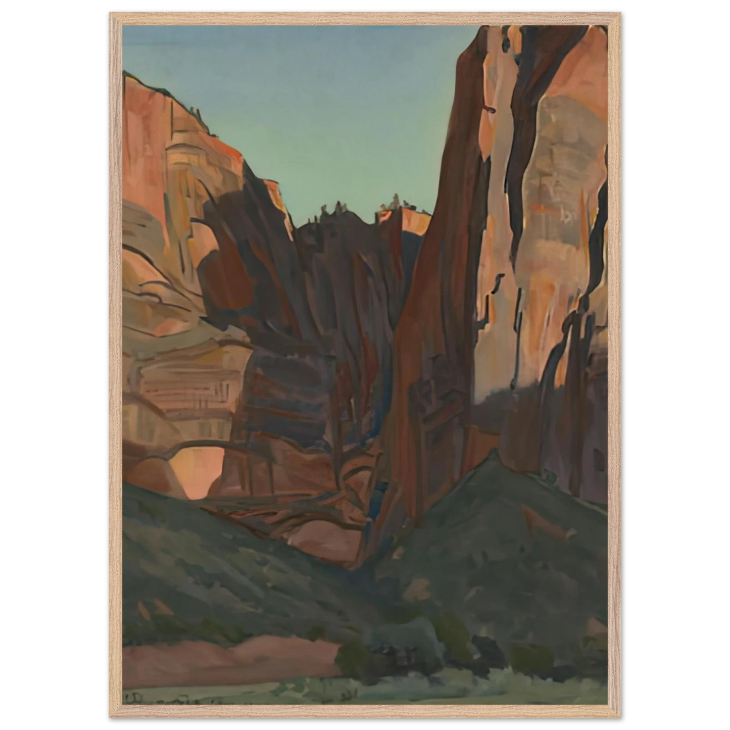Maynard Dixon - NOTCH IN THE WALL ZION NATIONAL PARK AUGUST 1933 1933 Wall art - 30x40 cm / 12x16 inches - Premium Wooden Framed Poster With Fine Art Paper-canvas - Black frame