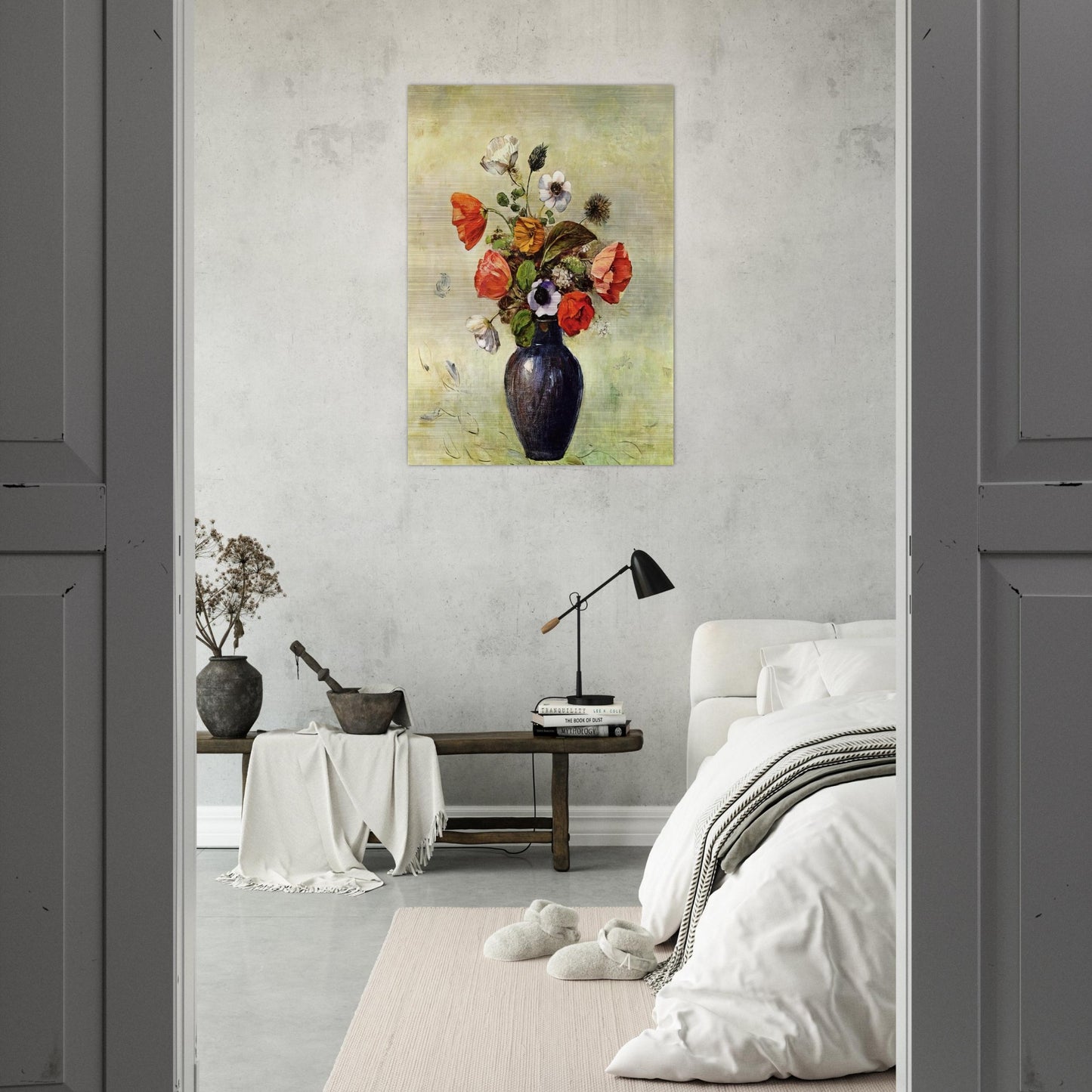 ANEMONES AND POPPIES IN A VASE - Odilon Redon Brushed Aluminum Print - 70x100 cm / 28x40 inches | Odilon Redon Aluminum Print | Odilon Redon Prints