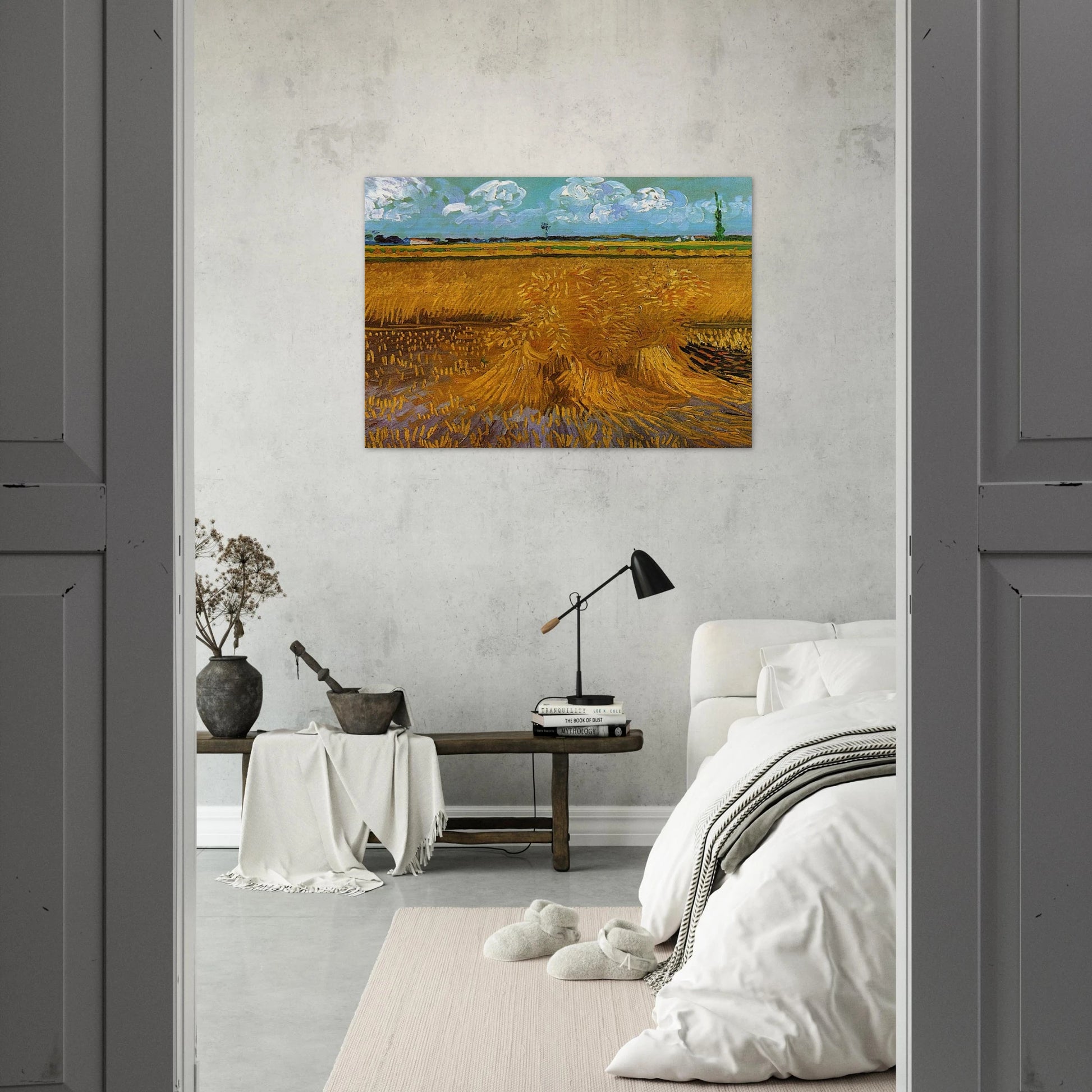 Wheatfield with Sheaves - Vincent van Gogh Brushed Aluminum Print - 70x100 cm / 28x40 inches | Vincent van Gogh Aluminum Print | Vincent van Gogh Prints