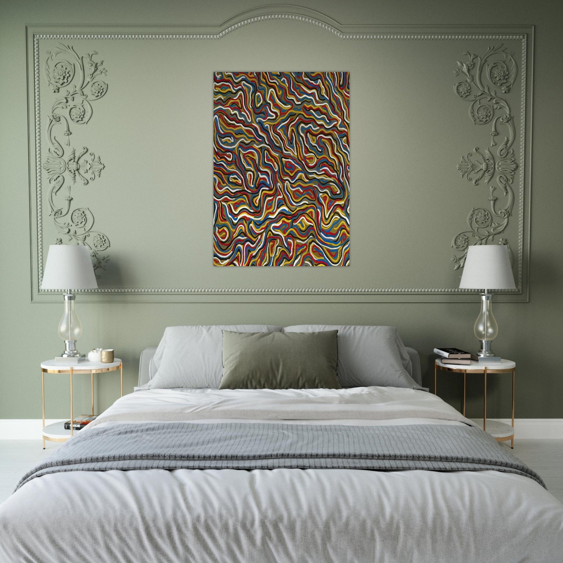 Squiggly Brushstrokes Olive - Sol LeWitt Brushed Aluminum Print - 70x100 cm / 28x40 inches | Sol LeWitt Aluminum Print | Sol LeWitt Prints
