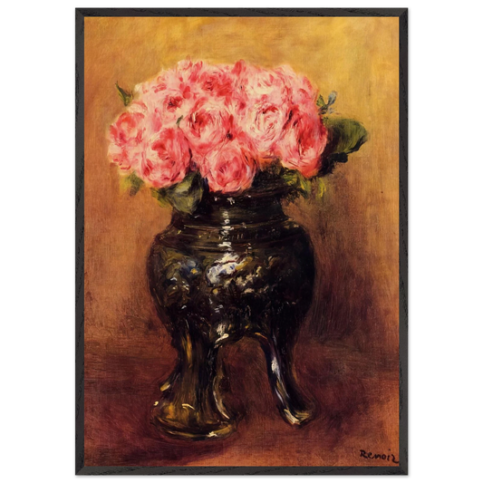 Roses in a China Vase - Pierre-Auguste Renoir 70x100 cm / 28x40 inches Framed Art Print – Black Wooden Frame