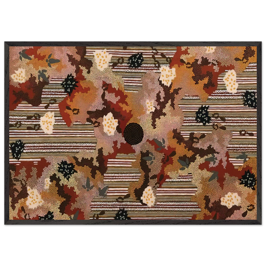 Wildflowers at Yabbierangu - 1991 - Clifford Possum Tjapaltjarri 70x100 cm / 28x40 inches Framed Art Print – Black Wooden Frame