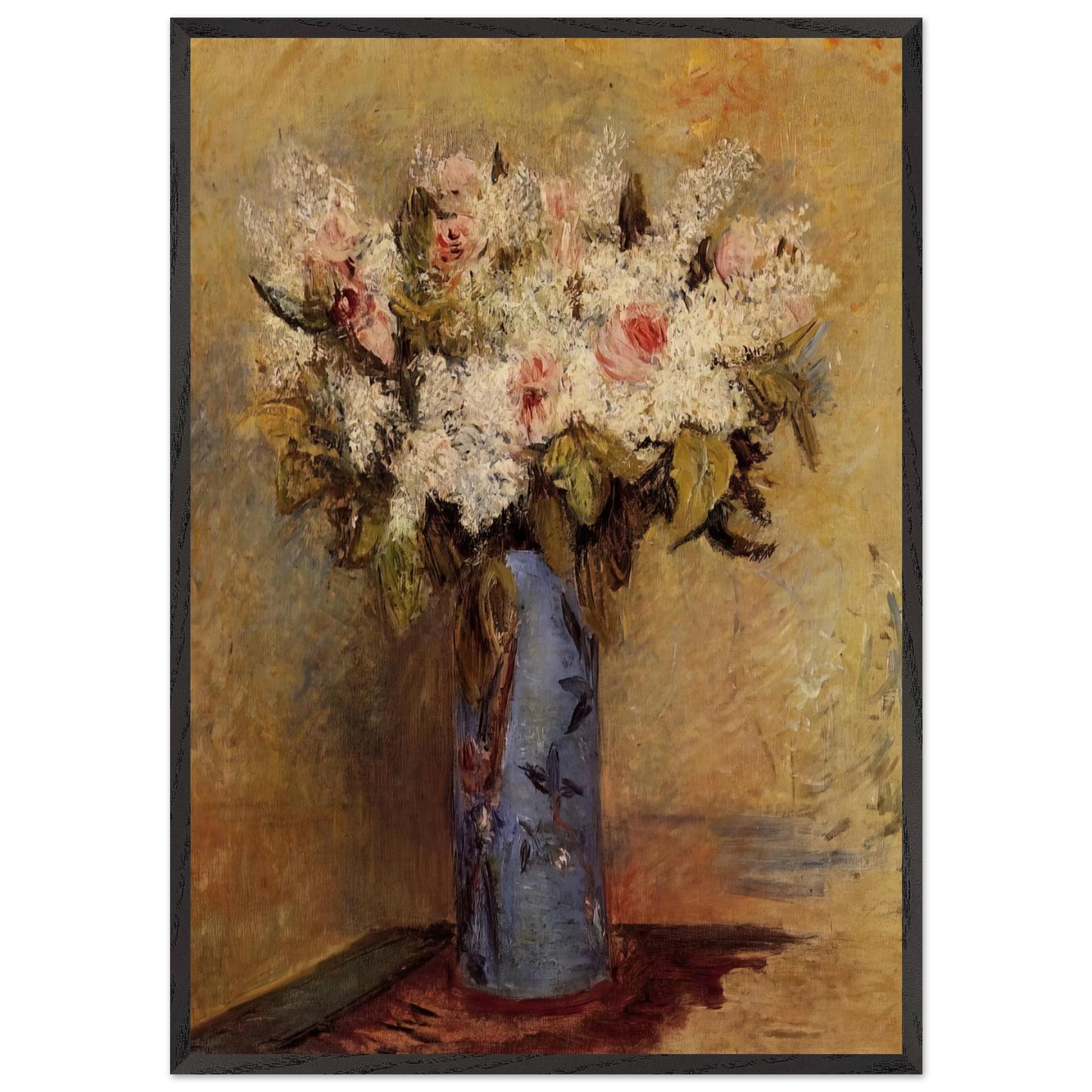 Vase of Lilacs and Roses - Pierre-Auguste Renoir 70x100 cm / 28x40 inches Framed Art Print – Black Wooden Frame