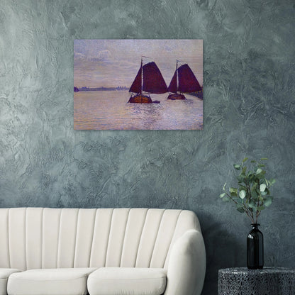 BARGES ON THE RIVER SCHELDT 1892 - Theo van Rysselberghe Brushed Aluminum Print - 70x100 cm / 28x40 inches | Theo van Rysselberghe Aluminum Print | Theo van Rysselberghe Prints