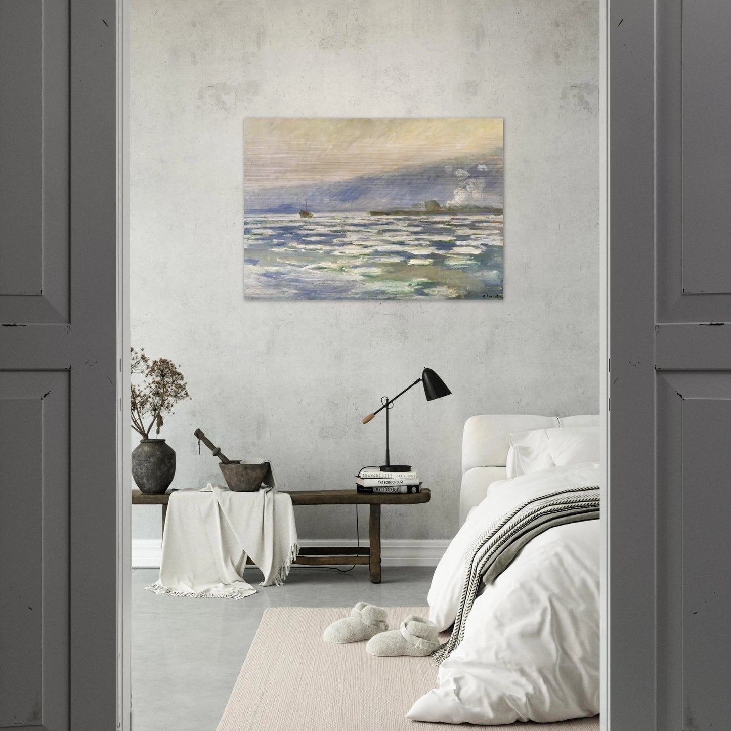 Ice, Lock Port Villez - claude monet Brushed Aluminum Print - 70x100 cm / 28x40 inches | claude monet Aluminum Print | claude monet Prints