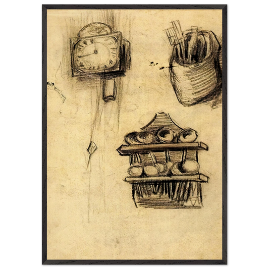 Clock Clog with Cutlery and a Spoon Rack - Vincent van Gogh 70x100 cm / 28x40 inches Framed Art Print – Black Wooden Frame