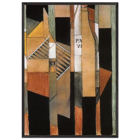 STILL LIFE WITH BOTTLE AND CIGARS 1912 - Juan Gris 70x100 cm / 28x40 inches Framed Art Print – Black Wooden Frame