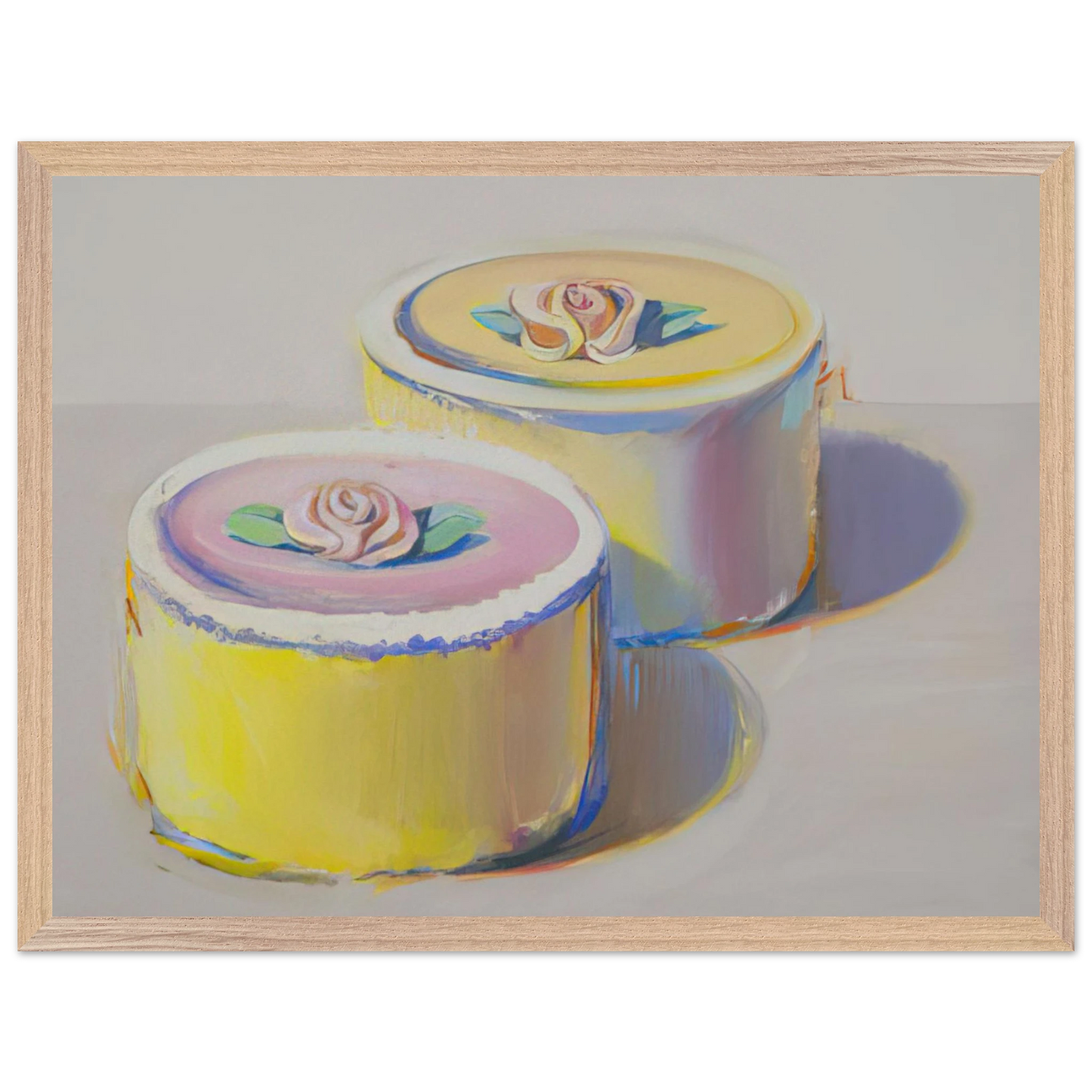 Wayne Thiebaud - Rosebud Cakes - 1995 Wall Art - 21x29.7 cm / 8x12" - Premium Wooden Framed Poster With Fine Art Paper - White frame