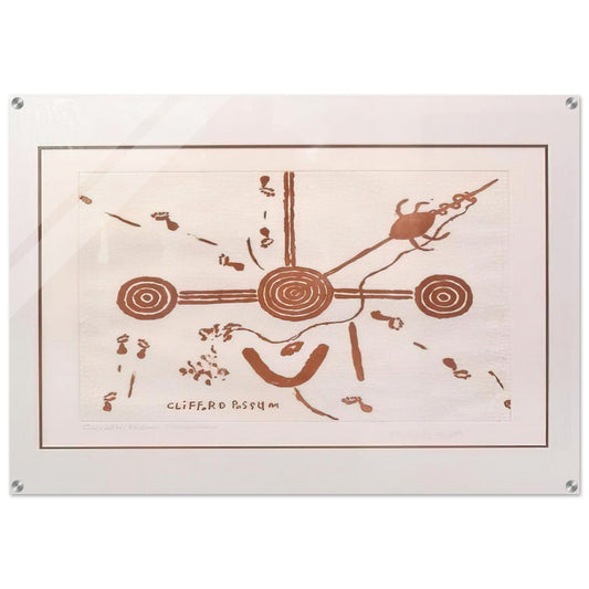 Ngarlu, Love Story - 1994 - Clifford Possum Tjapaltjarri Acrylic Print - 70x100 cm / 28x40″ inches