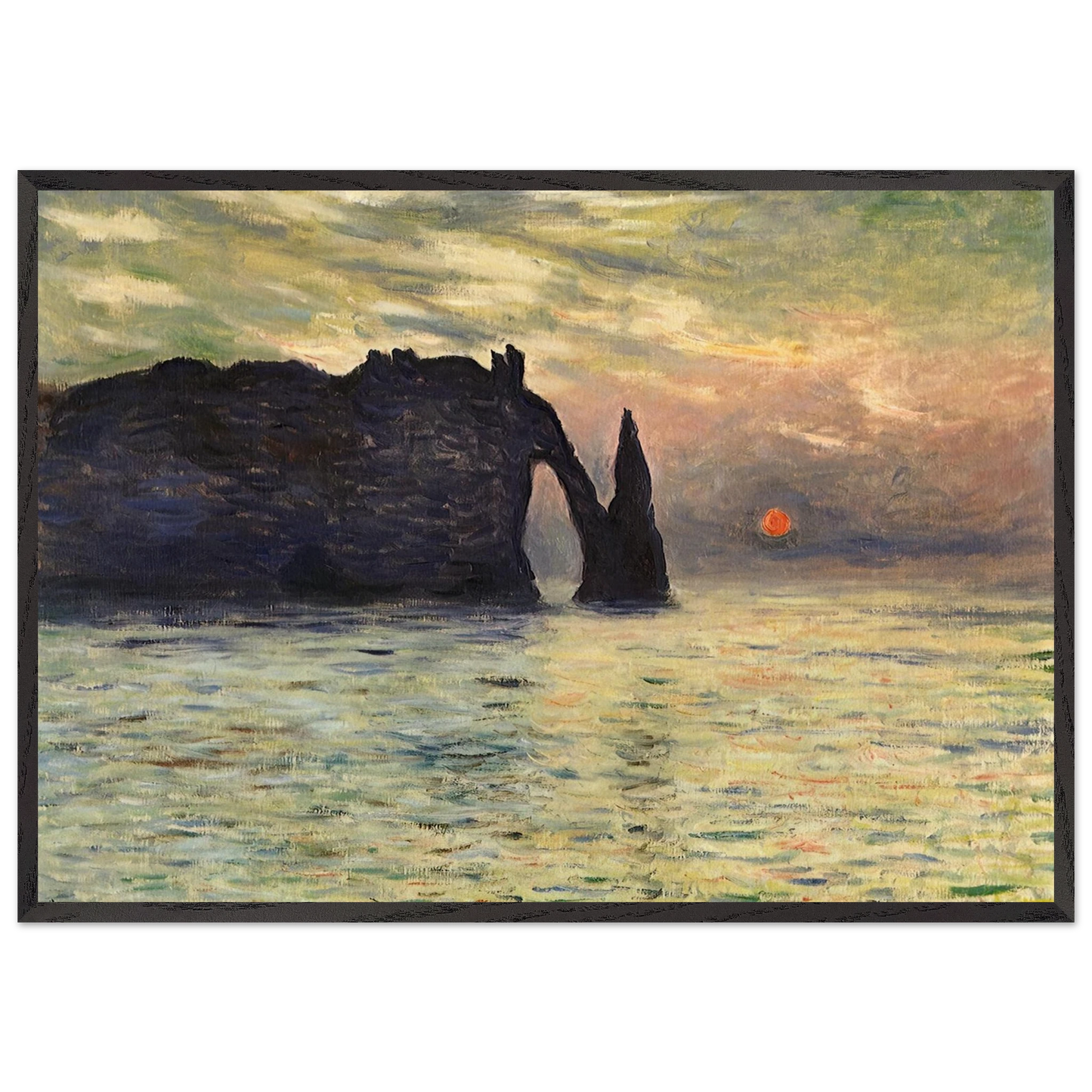 The Manneport Cliff at Etretat Sunset - claude monet 70x100 cm / 28x40 inches Framed Art Print – Black Wooden Frame