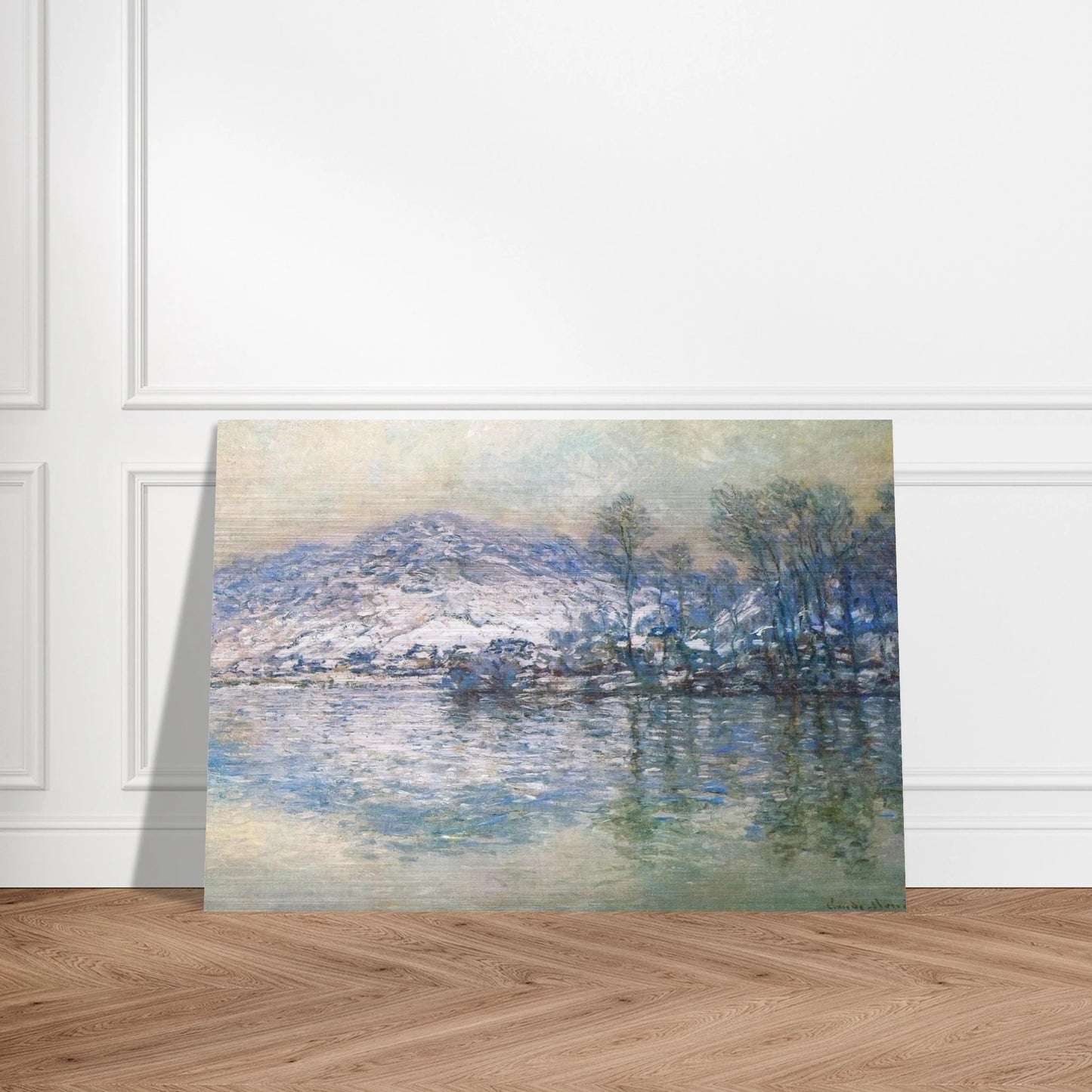 The Seine at Port Villez, Snow Effect - claude monet Brushed Aluminum Print - 70x100 cm / 28x40 inches | claude monet Aluminum Print | claude monet Prints