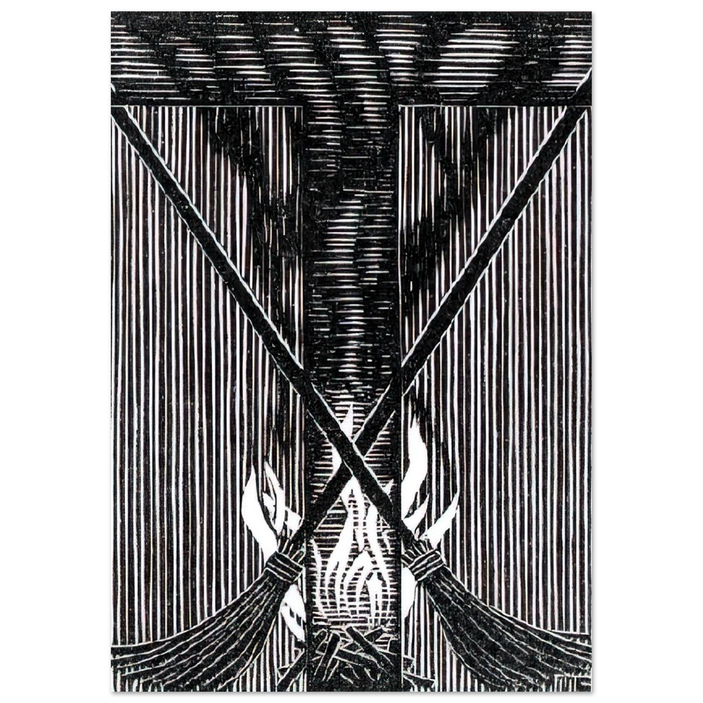 MC Escher - INITIAL T Wall Art - 60x80 cm / 24x32 inches - Premium Wooden Framed Poster With Fine Art Paper-canvas - Wood frame