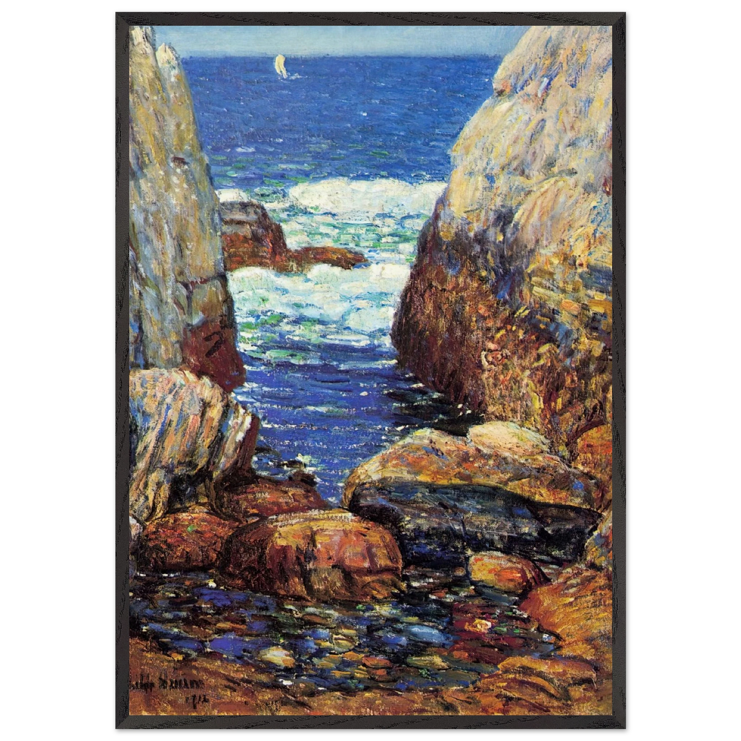 Sea and Rocks Appledore Isles of Shoals - Childe Hassam 70x100 cm / 28x40 inches Framed Art Print – Black Wooden Frame