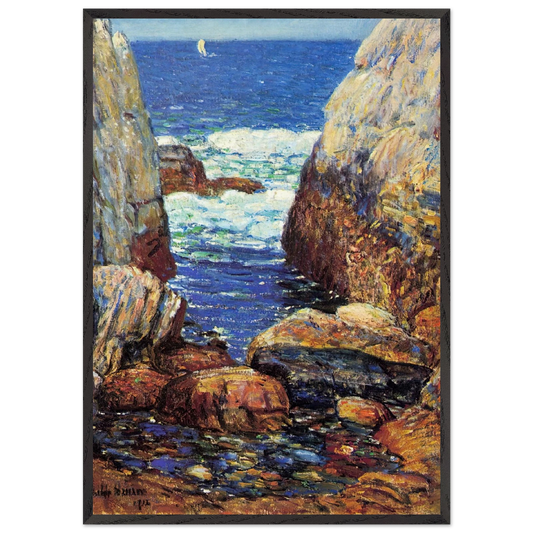 Sea and Rocks Appledore Isles of Shoals - Childe Hassam 70x100 cm / 28x40 inches Framed Art Print – Black Wooden Frame