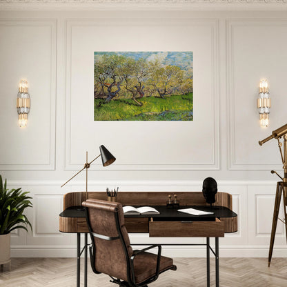 Orchard in Blossom - Vincent van Gogh Brushed Aluminum Print - 70x100 cm / 28x40 inches | Vincent van Gogh Aluminum Print | Vincent van Gogh Prints