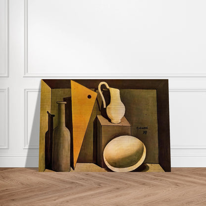 NATURA MORTA CON LA SQUADRA 1917 - Carlo Carra Brushed Aluminum Print - 70x100 cm / 28x40 inches | Carlo Carra Aluminum Print | Carlo Carra Prints
