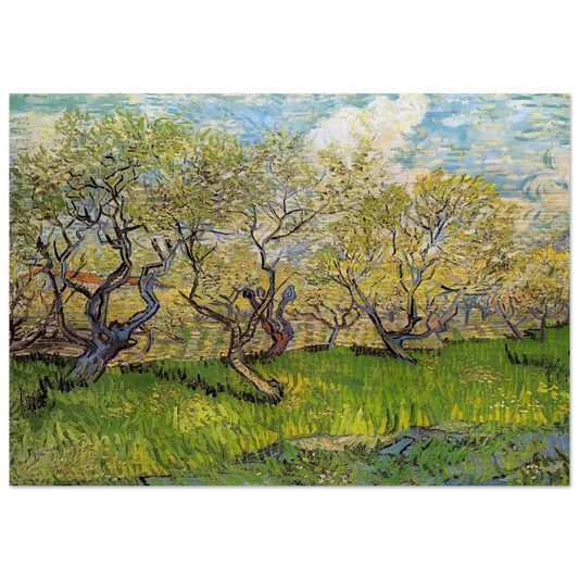 Orchard in Blossom - Vincent van Gogh Brushed Aluminum Print - 70x100 cm / 28x40 inches | Vincent van Gogh Aluminum Print | Vincent van Gogh Prints