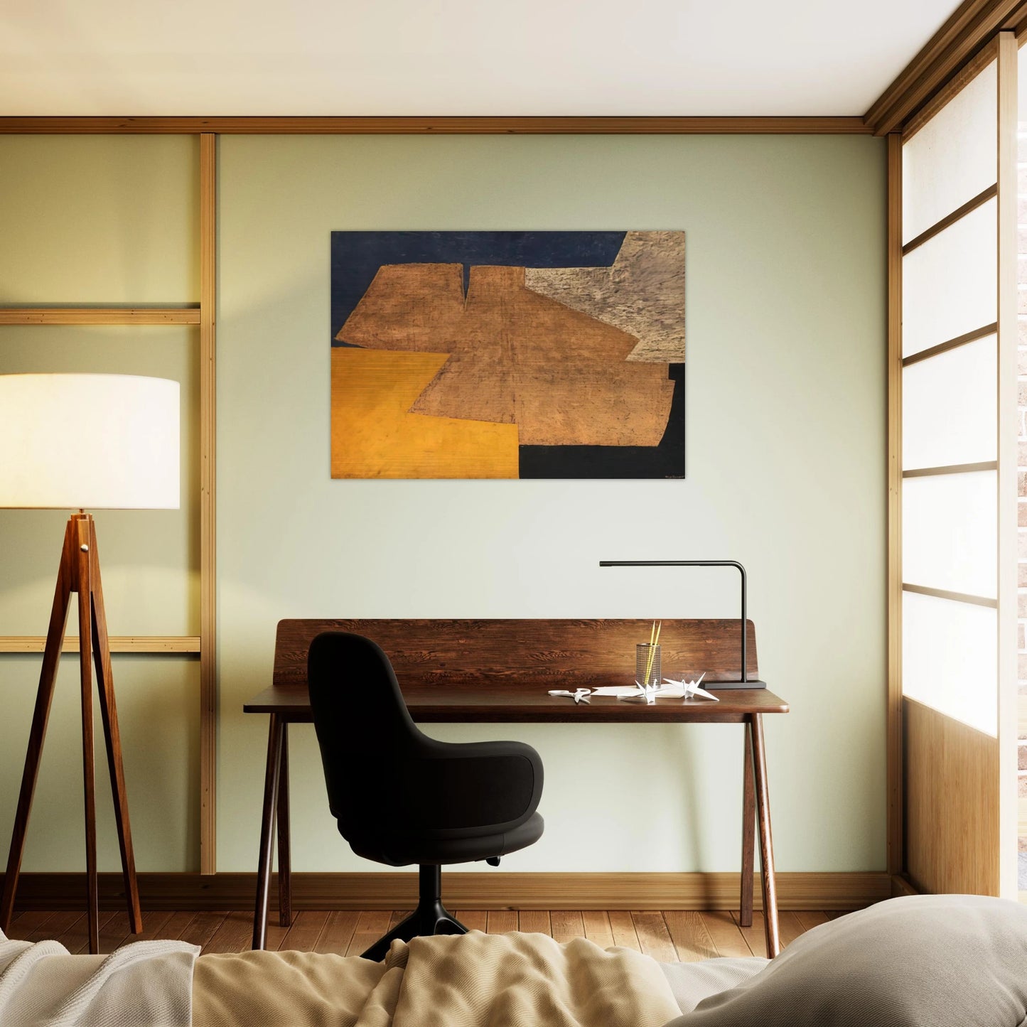 Composition jaune, mauve, bleu et noir La table d'or - 1952 - Serge Poliakoff Brushed Aluminum Print - 70x100 cm / 28x40 inches | Serge Poliakoff Aluminum Print | Serge Poliakoff Prints