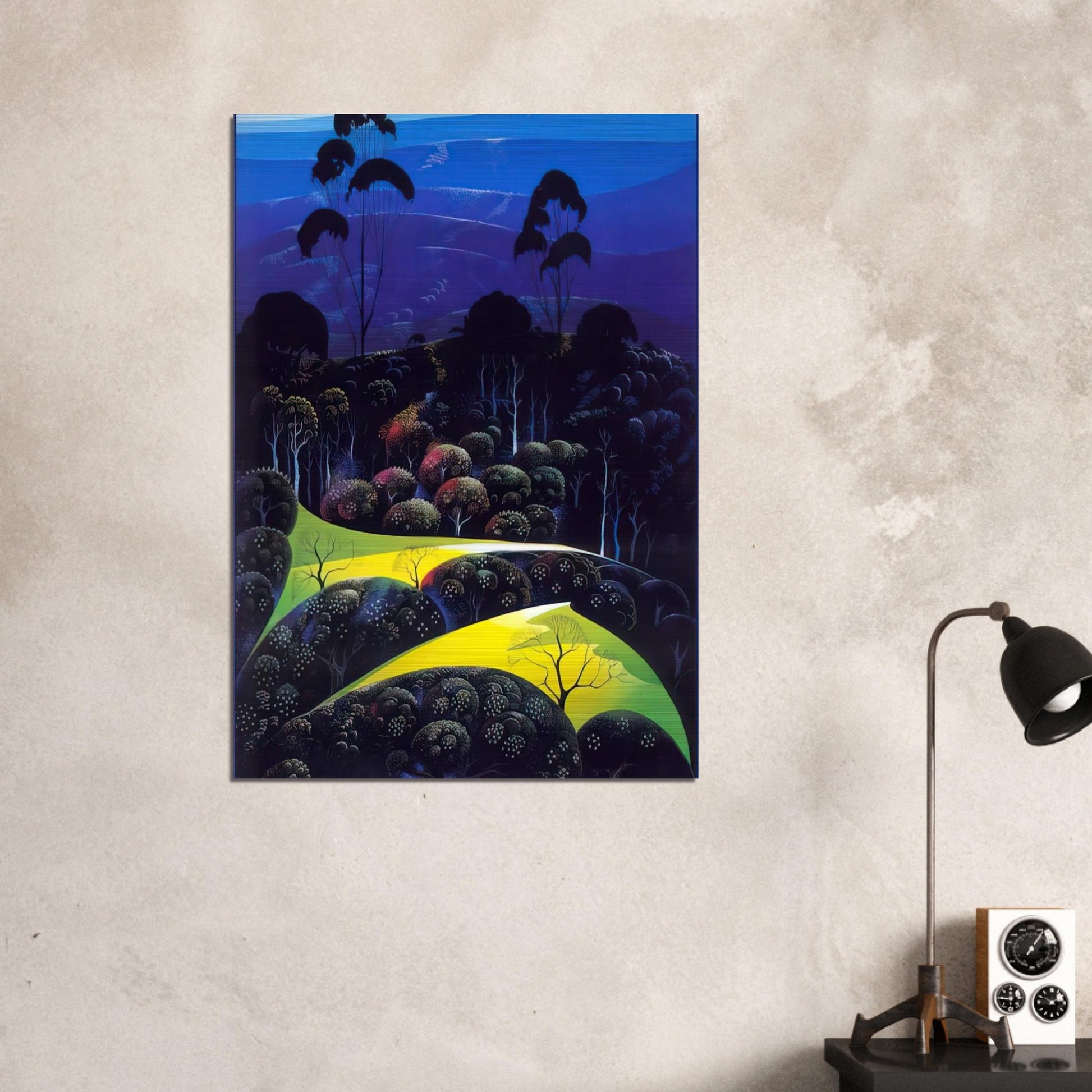 Inland from the Sea - Eyvind Earle Brushed Aluminum Print - 70x100 cm / 28x40 inches | Eyvind Earle Aluminum Print | Eyvind Earle Prints
