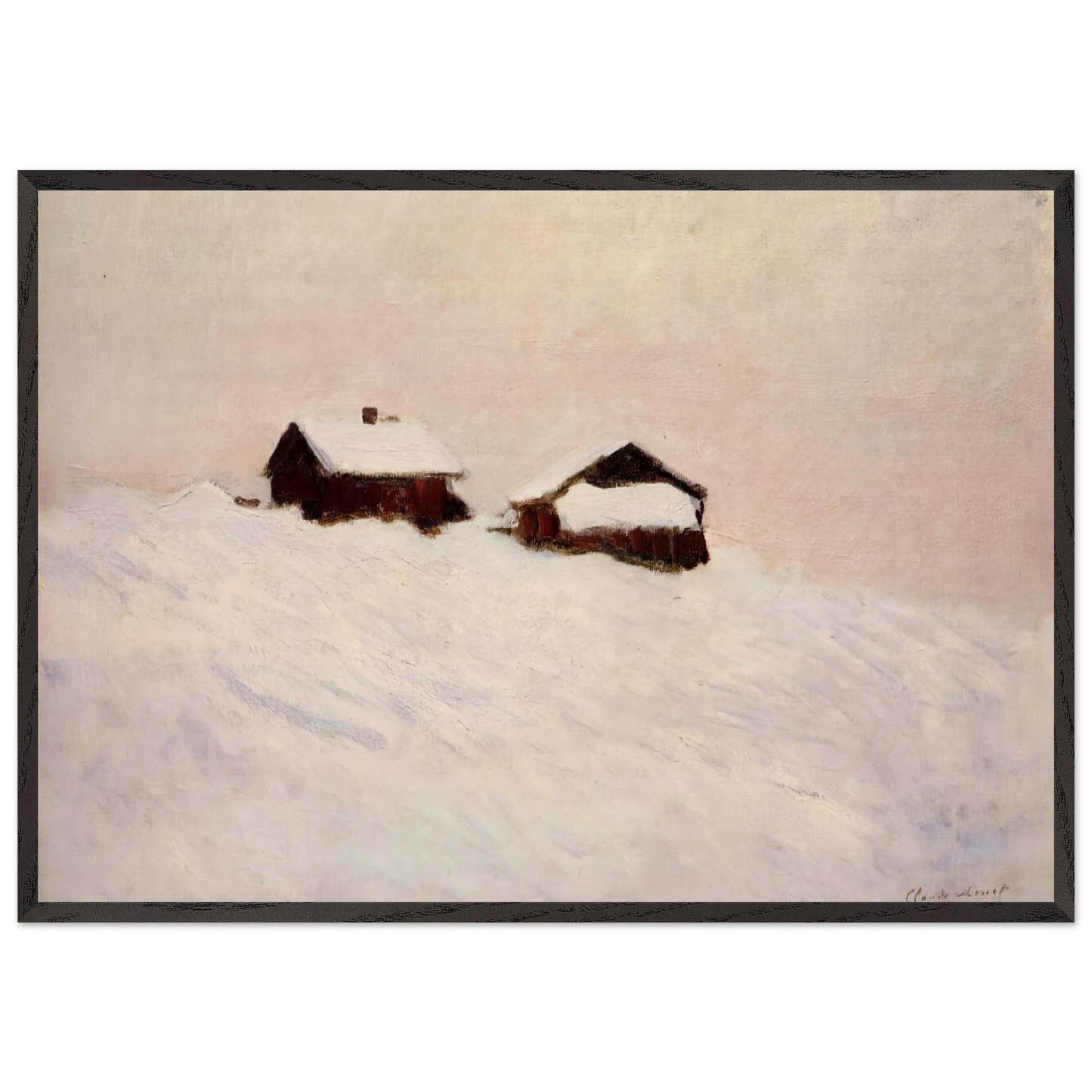 Houses in the Snow - claude monet 70x100 cm / 28x40 inches Framed Art Print – Black Wooden Frame
