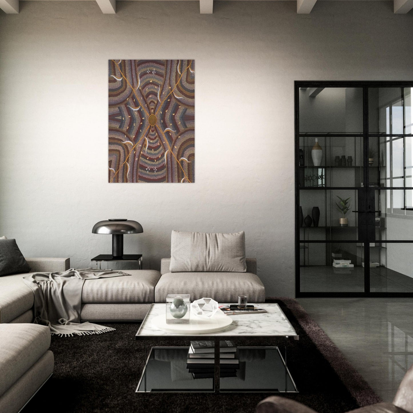 Untitled - 1987 - Clifford Possum Tjapaltjarri Brushed Aluminum Print - 70x100 cm / 28x40 inches | Clifford Possum Tjapaltjarri Aluminum Print | Clifford Possum Tjapaltjarri Prints