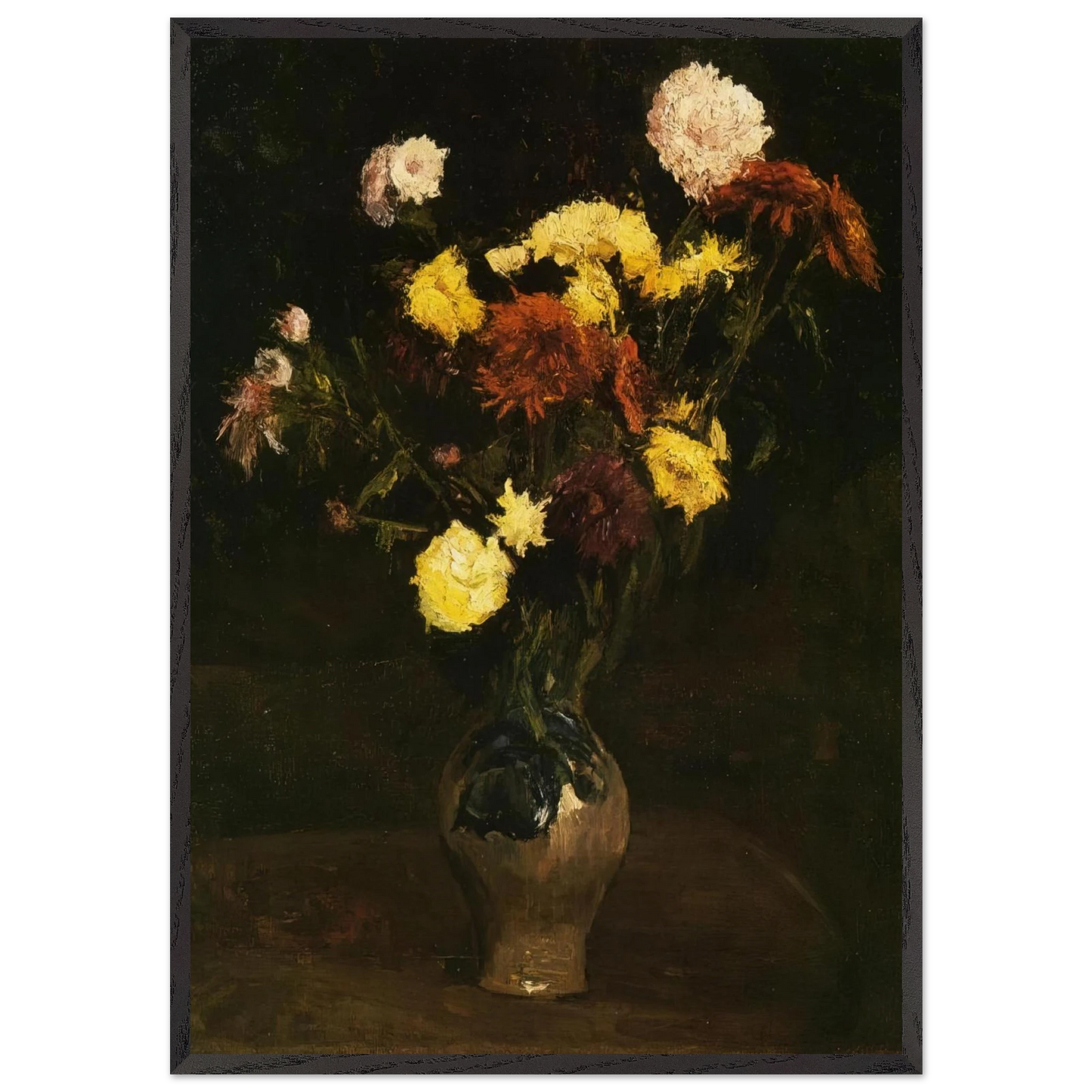 Basket of Carnations and Zinnias - Vincent van Gogh 70x100 cm / 28x40 inches Framed Art Print – Black Wooden Frame
