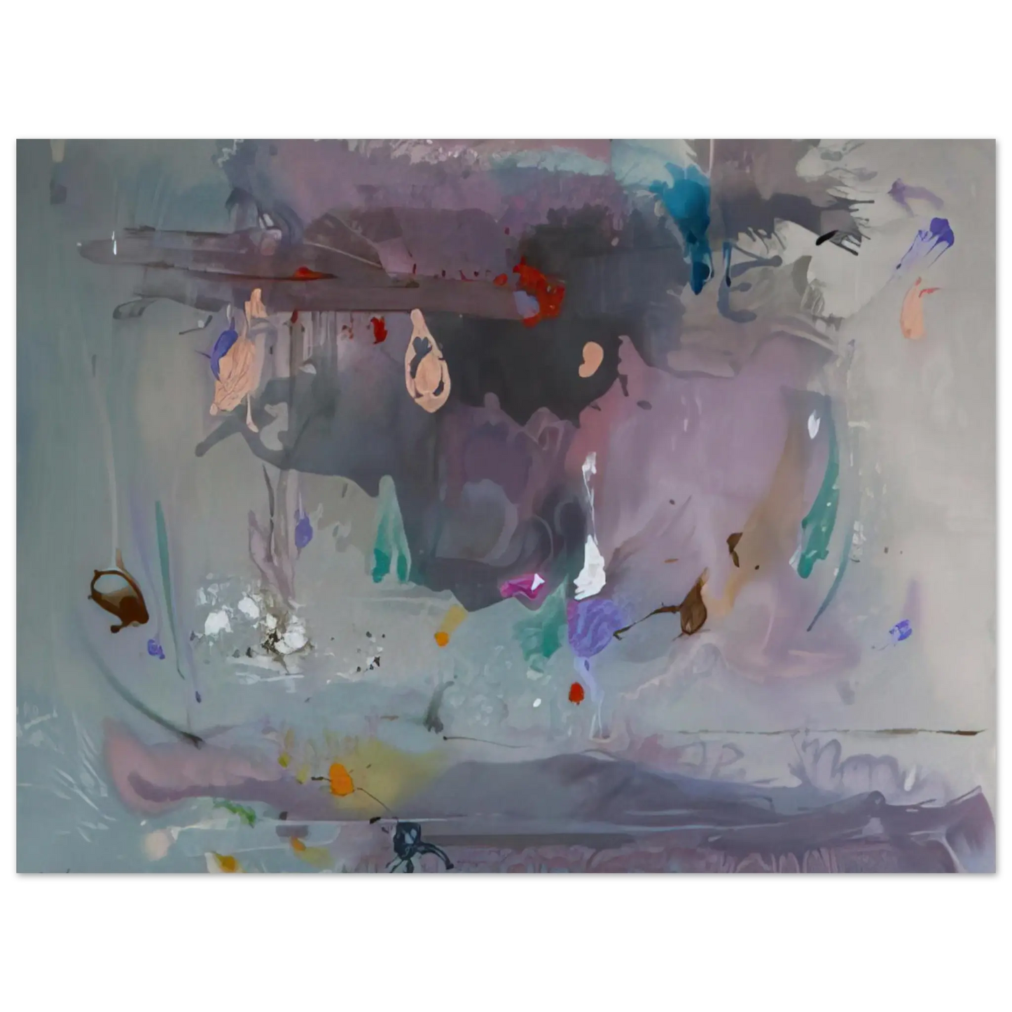 Helen Frankenthaler - Grey Fireworks - 2000 Wall art - 30x40 cm / 12x16 Inches - Premium Wooden Framed Poster With Fine Art Paper - White frame