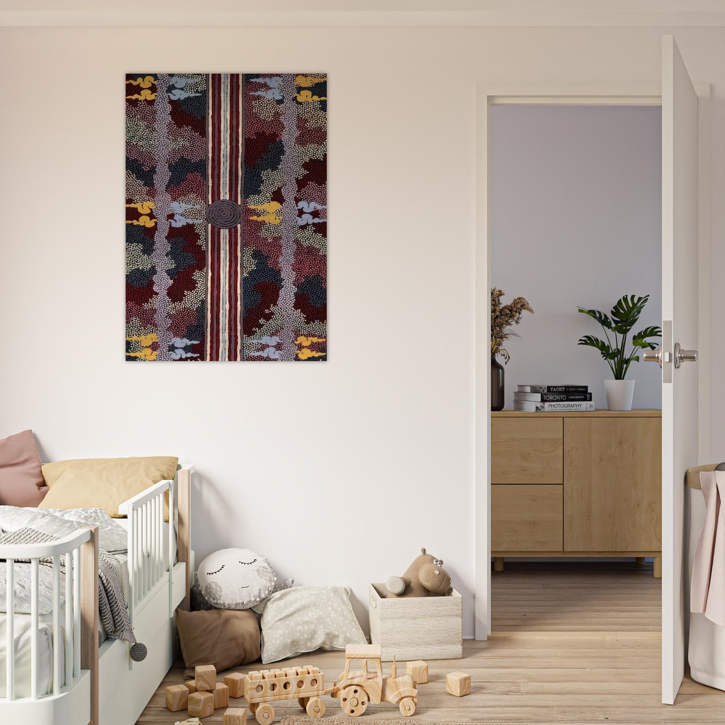 Corkwood Dreaming - 1996 - Clifford Possum Tjapaltjarri Brushed Aluminum Print - 70x100 cm / 28x40 inches | Clifford Possum Tjapaltjarri Aluminum Print | Clifford Possum Tjapaltjarri Prints