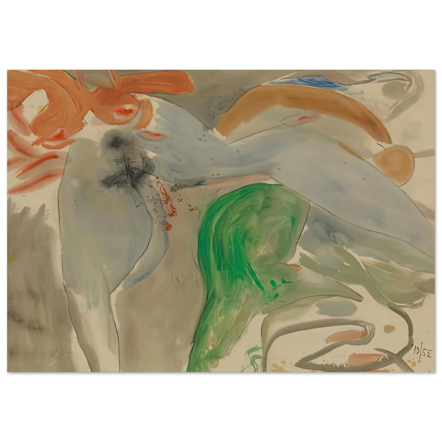 Helen Frankenthaler - Scene with Nude, 1952- Wall Art - 60x80 cm / 24x32 inches - Premium Wooden Framed Poster With Fine Art Paper-canvas - Black frame